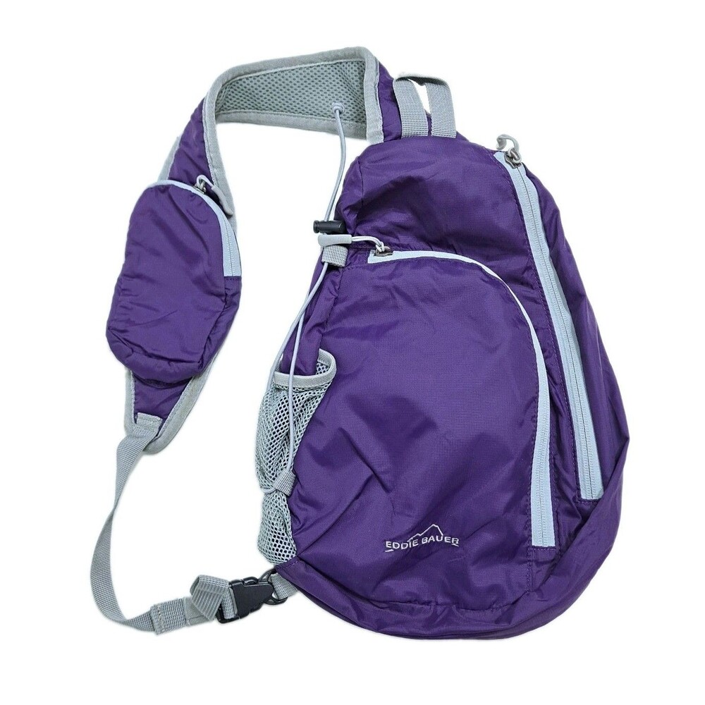 Eddie Bauer Sling Bag Backpack Purple Gray Hike Trail Nylon Carry On Travel